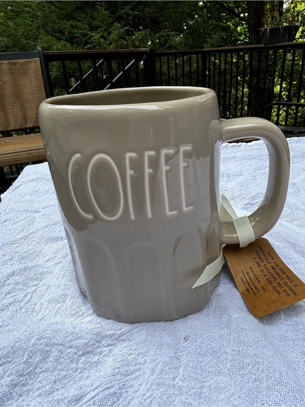 Rae Dunn Taupe Ceramic COFFEE Mug with Oversized Handle